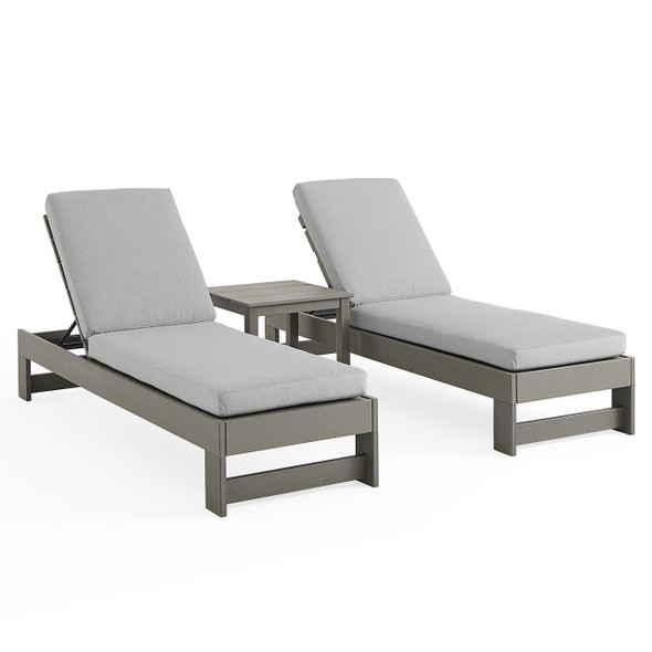 Montauk Polymer with Cushions 3 Piece Chaise Lounge Set + 23 in. Sq. End Table Montauk Polymer with Cushions 3 Piece Chaise Lounge Set + 23 in. Sq. End Table