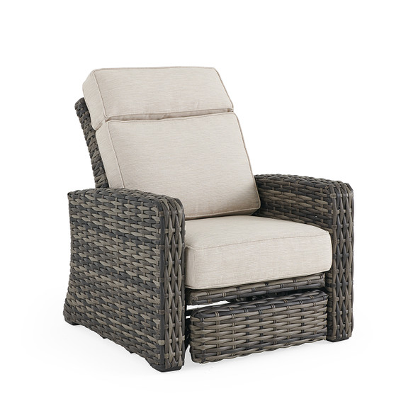 Tangiers Canola Seed Outdoor Wicker with Charmer Limestone Cushions Recliner Tangiers Canola Seed Outdoor Wicker with Charmer Limestone Cushions Recliner