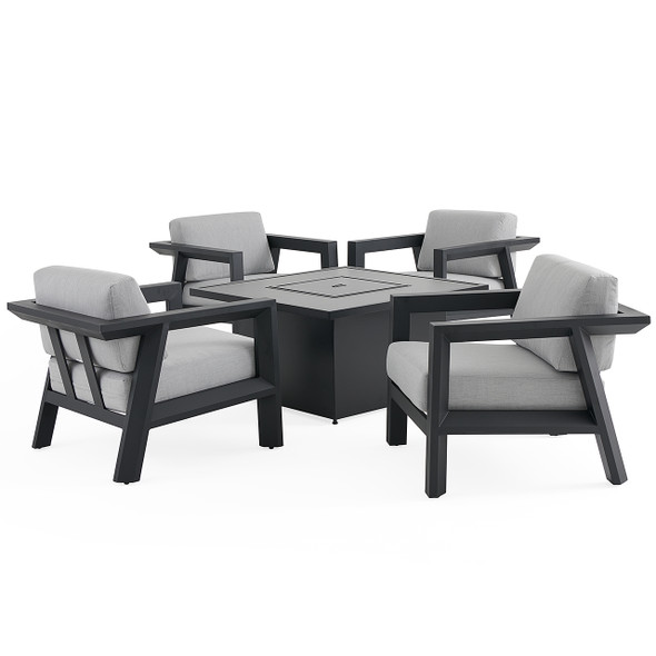 St. Lucia Midnight Aluminum with Cushions 5 Piece Chat Set + 42 in. Sq. Fire Pit Table St. Lucia Midnight Aluminum with Cushions 5 Piece Chat Set + 42 in. Sq. Fire Pit Table