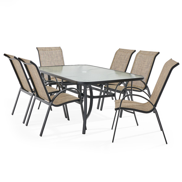 Malibu Aluminum with Sling 7 Piece Dining Set + 72 x 42 in. Table Malibu Aluminum with Sling 7 Piece Dining Set + 72 x 42 in. Table