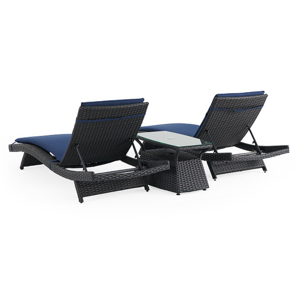 Terrace Outdoor Wicker with Cushions 3 Piece Contour Chaise Set + 32 x 18 in. Side Table Terrace Outdoor Wicker with Cushions 3 Piece Contour Chaise Set + 32 x 18 in. Side Table