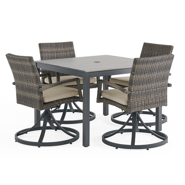 Sonoma Husk Outdoor Wicker with Cushions 5 Piece Swivel Dining Set + 40 in. Sq. Table Sonoma Husk Outdoor Wicker with Cushions 5 Piece Swivel Dining Set + 40 in. Sq. Table