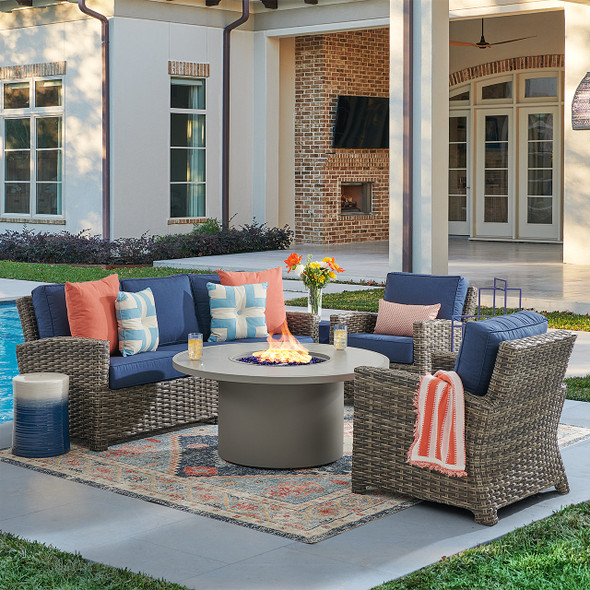 Sonoma Husk Outdoor Wicker with Cushions 4 Piece Sofa Group + 48 in. D Sintered Fire Pit Table Sonoma Husk Outdoor Wicker with Cushions 4 Piece Sofa Group + 48 in. D Sintered Fire Pit Table
