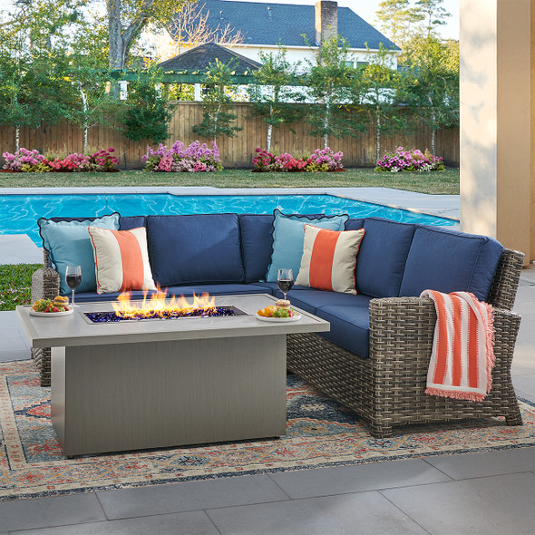 Sonoma Husk Outdoor Wicker with Cushions 4 Piece Sectional + 52 x 32 in. Sintered Fire Pit Table Sonoma Husk Outdoor Wicker with Cushions 4 Piece Sectional + 52 x 32 in. Sintered Fire Pit Table