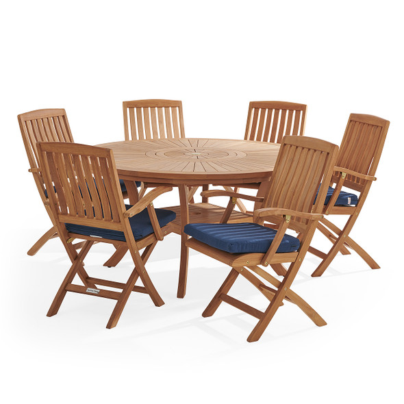 Westport Teak with Cushions 7 Piece Arm Dining Set + Bristol 59 in. D Table Westport Teak with Cushions 7 Piece Arm Dining Set + Bristol 59 in. D Table