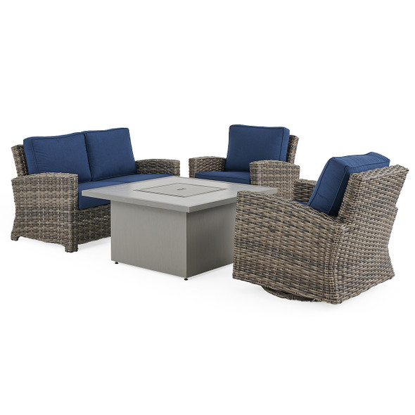 Sonoma Husk Outdoor Wicker with Cushions 4 Piece Swivel Loveseat Group + 42 in. Sq. Sintered Fire Pit Table Sonoma Husk Outdoor Wicker with Cushions 4 Piece Swivel Loveseat Group + 42 in. Sq. Sintered Fire Pit Table