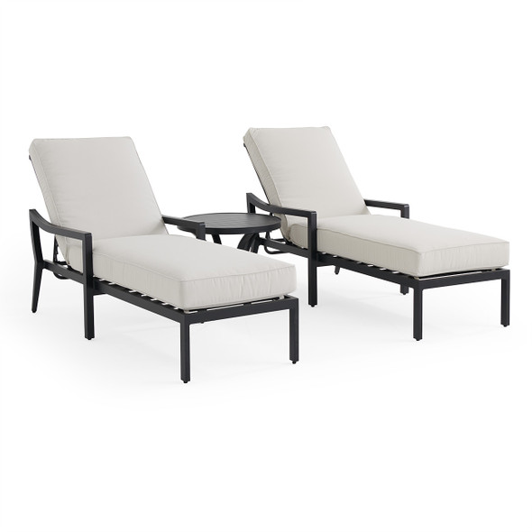 Hill Country Aged Bronze Aluminum and Cushion 3 Piece Chaise Lounge Set + 24 in. D Side Table -
