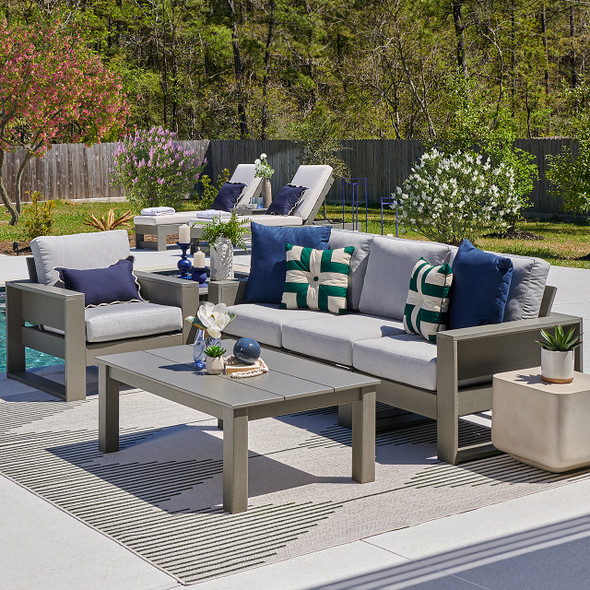 Montauk Polymer with Cushions 5 Piece Modular Sofa Group + 45 x 31 in. Coffee Table Montauk Polymer with Cushions 5 Piece Modular Sofa Group + 45 x 31 in. Coffee Table