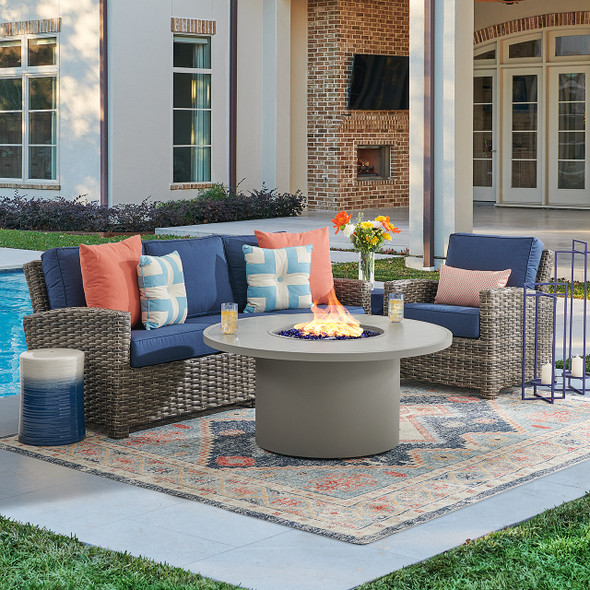 Sonoma Husk Outdoor Wicker with Cushions 3 Piece Sofa Group + 48 in. D Sintered Fire Pit Table Sonoma Husk Outdoor Wicker with Cushions 3 Piece Sofa Group + 48 in. D Sintered Fire Pit Table