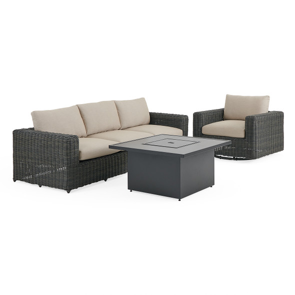 Laguna Smoke Outdoor Wicker with Cushions 3 Piece Swivel Sofa Group + 42 in. Sq. Fire Pit Table Laguna Smoke Outdoor Wicker with Cushions 3 Piece Swivel Sofa Group + 42 in. Sq. Fire Pit Table