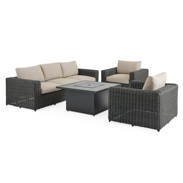 Laguna Smoke Outdoor Wicker with Cushions 4 Piece Sofa Group + 42 in. Sq. Fire Pit Table Laguna Smoke Outdoor Wicker with Cushions 4 Piece Sofa Group + 42 in. Sq. Fire Pit Table