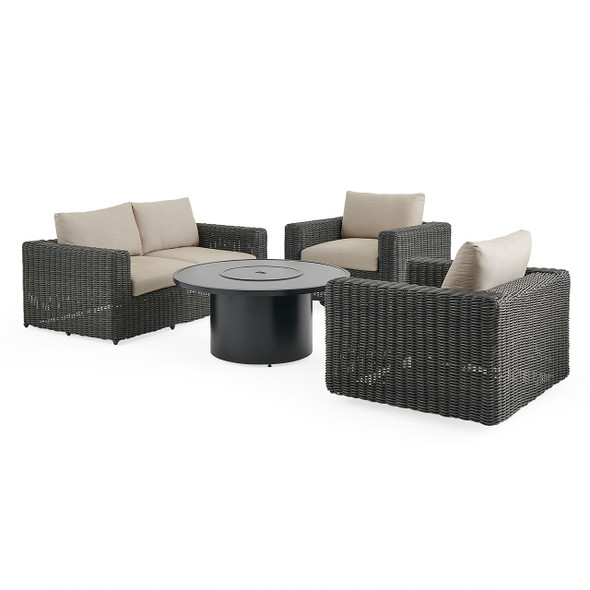 Laguna Smoke Outdoor Wicker with Cushions 4 Piece Swivel Loveseat Group + 48 in. D Fire Pit Table Laguna Smoke Outdoor Wicker with Cushions 4 Piece Swivel Loveseat Group + 48 in. D Fire Pit Table