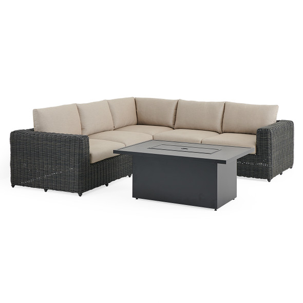 Laguna Smoke Outdoor Wicker with Cushions 4 Piece Sectional + 52 x 32 in. D Fire Pit Table Laguna Smoke Outdoor Wicker with Cushions 4 Piece Sectional + 52 x 32 in. D Fire Pit Table