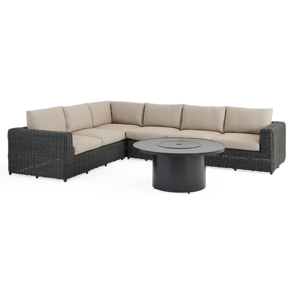 Laguna Smoke Outdoor Wicker with Cushions 5 Piece Sectional + 48 in. D Fire Pit Table Laguna Smoke Outdoor Wicker with Cushions 5 Piece Sectional + 48 in. D Fire Pit Table