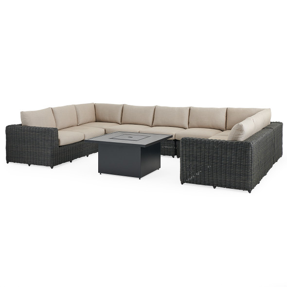 Laguna Smoke Outdoor Wicker with Cushions 8 Piece Sectional + 42 in. Sq. Fire Pit Table Laguna Smoke Outdoor Wicker with Cushions 8 Piece Sectional + 42 in. Sq. Fire Pit Table