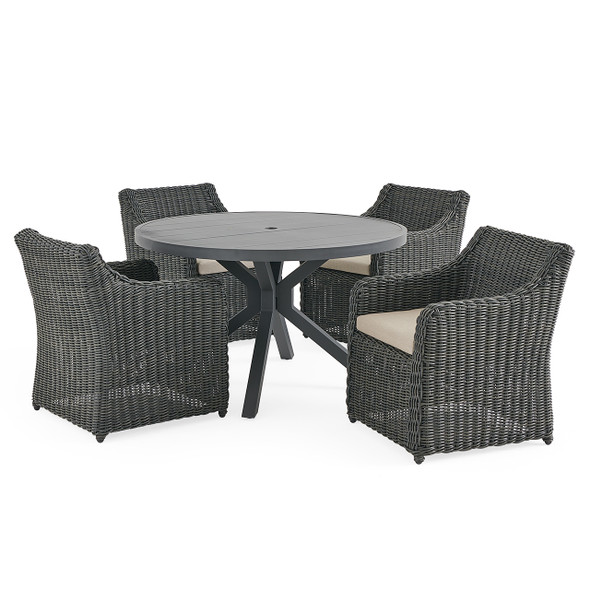 Laguna Smoke Outdoor Wicker with Cushions 5 Piece Dining Set + Montecito 48 in. D Table Laguna Smoke Outdoor Wicker with Cushions 5 Piece Dining Set + Montecito 48 in. D Table