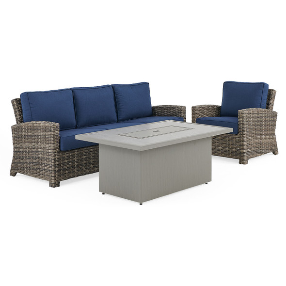 Sonoma Husk Outdoor Wicker with Cushions 3 Piece Sofa Group + 52 x 32 in. Sintered Fire Pit Table