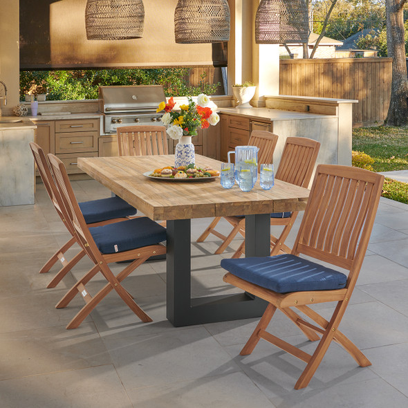 Westport Teak with Cushions 7 Piece Armless Dining Set + Balencia 84 x 40 in. Table Westport Teak with Cushions 7 Piece Armless Dining Set + Balencia 84 x 40 in. Table