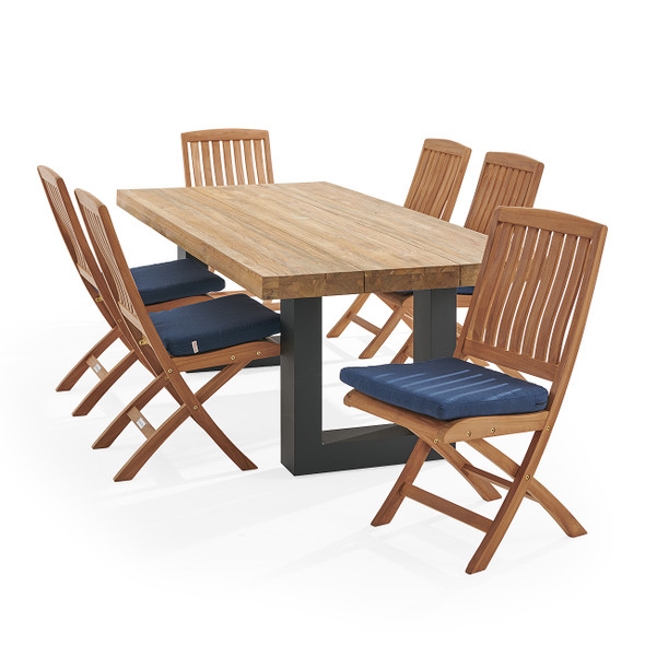 Westport Teak with Cushions 7 Piece Armless Dining Set + Balencia 84 x 40 in. Table Westport Teak with Cushions 7 Piece Armless Dining Set + Balencia 84 x 40 in. Table