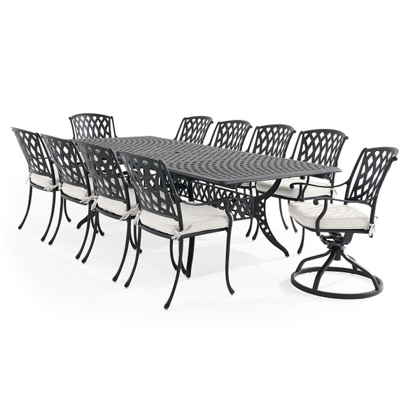 Tivoli Matte Black Cast Aluminum with Cushions 11 Piece Combo Dining Set + 71-103 x 44 in. Extension Table Tivoli Matte Black Cast Aluminum with Cushions 11 Piece Combo Dining Set + 71-103 x 44 in. Extension Table