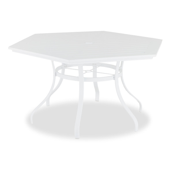 Cape Coral Aluminum 60 in. D Hexagonal Slat Top Dining Table Cape Coral Aluminum 60 in. D Hexagonal Slat Top Dining Table