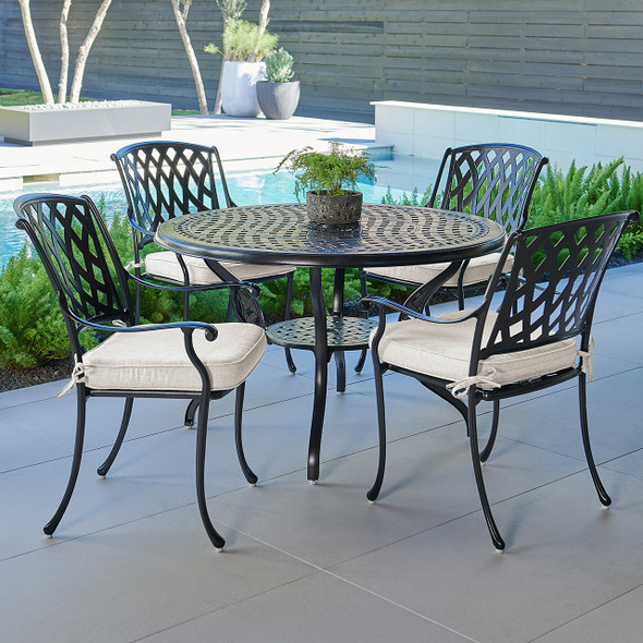 Tivoli Matte Black Cast Aluminum with Cushions 5 Piece Dining Set + 48 in. D Table Tivoli Matte Black Cast Aluminum with Cushions 5 Piece Dining Set + 48 in. D Table