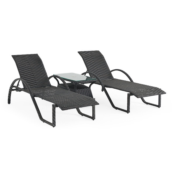 Terrace Outdoor Wicker 3 Piece Arm Chaise Lounge Set + 32 x 18 in. Side Table Terrace Outdoor Wicker 3 Piece Arm Chaise Lounge Set + 32 x 18 in. Side Table