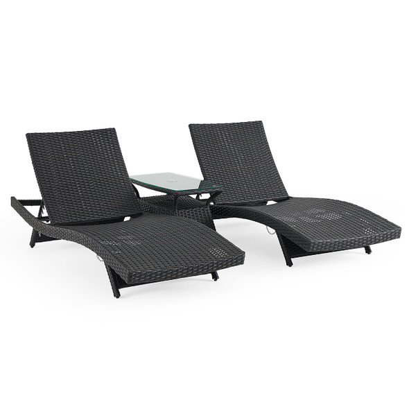 Terrace Outdoor Wicker 3 Piece Contour Chaise Lounge Set + 32 x 18 in. Side Table Terrace Outdoor Wicker 3 Piece Contour Chaise Lounge Set + 32 x 18 in. Side Table