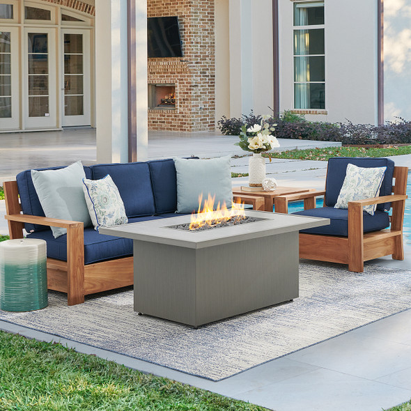 Castello Teak with Cushions 3 Piece Sofa Group + 52 x 32 in. Sintered Fire Pit Castello Teak with Cushions 3 Piece Sofa Group + 52 x 32 in. Sintered Fire Pit