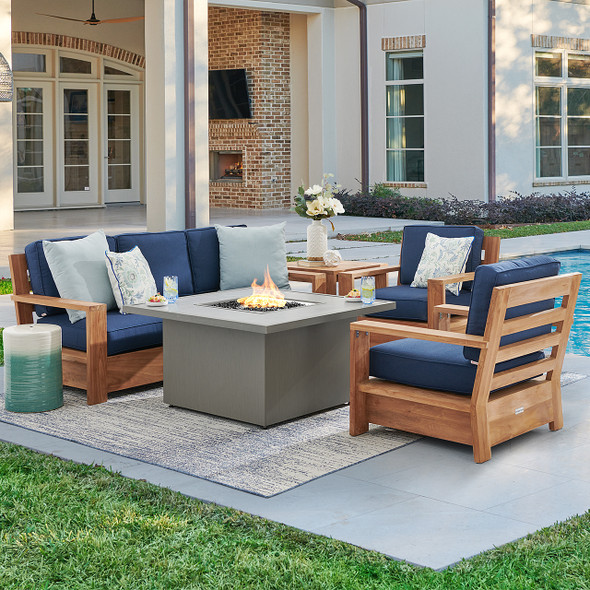 Castello Teak with Cushions 4 Piece Sofa Group + 42 in. Sq. Sintered Fire Pit Castello Teak with Cushions 4 Piece Sofa Group + 42 in. Sq. Sintered Fire Pit