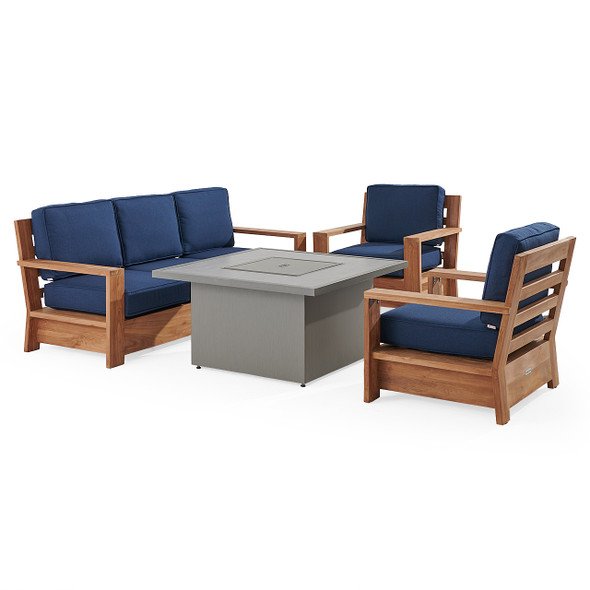 Castello Teak with Cushions 4 Piece Sofa Group + 42 in. Sq. Sintered Fire Pit Castello Teak with Cushions 4 Piece Sofa Group + 42 in. Sq. Sintered Fire Pit