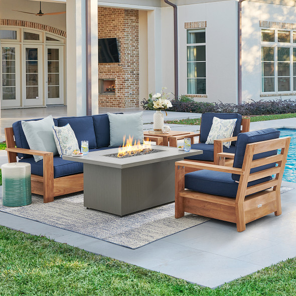 Castello Teak with Cushions 4 Piece Sofa Group + 52 x 32 in. Sintered Fire Pit Castello Teak with Cushions 4 Piece Sofa Group + 52 x 32 in. Sintered Fire Pit