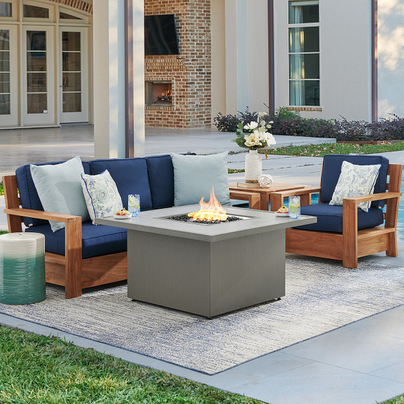 Castello Teak with Cushions 3 Piece Sofa Group + 42 in. Sq. Sintered Fire Pit Castello Teak with Cushions 3 Piece Sofa Group + 42 in. Sq. Sintered Fire Pit