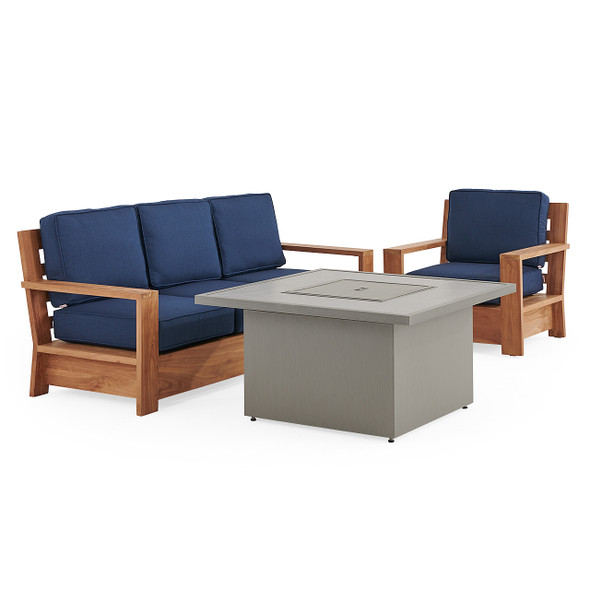 Castello Teak with Cushions 3 Piece Sofa Group + 42 in. Sq. Sintered Fire Pit Castello Teak with Cushions 3 Piece Sofa Group + 42 in. Sq. Sintered Fire Pit