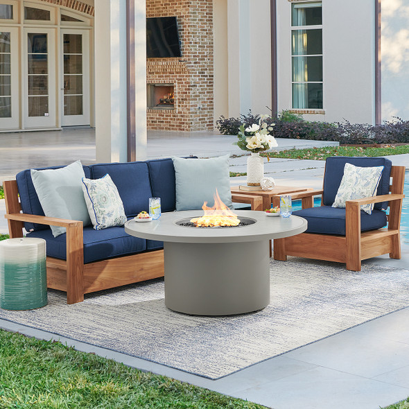 Castello Teak with Cushions 3 Piece Sofa Group + 48 in. D Sintered Fire Pit Castello Teak with Cushions 3 Piece Sofa Group + 48 in. D Sintered Fire Pit