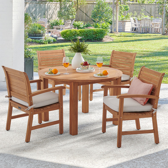 Pembroke Teak with Cushions 5 Piece Dining Set + Oxford 48 in. D Table Pembroke Teak with Cushions 5 Piece Dining Set + Oxford 48 in. D Table