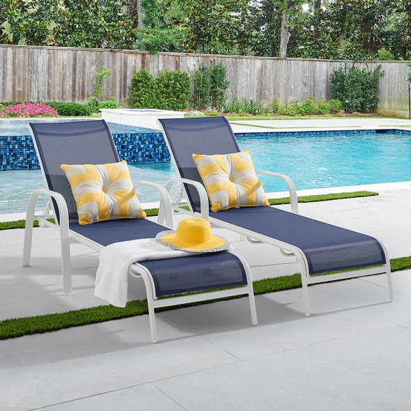 Malibu White Aluminum with Navy Sling 2 Piece Chaise Lounge Set Malibu White Aluminum with Navy Sling 2 Piece Chaise Lounge Set