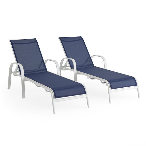 Malibu White Aluminum with Navy Sling 2 Piece Chaise Lounge Set Malibu White Aluminum with Navy Sling 2 Piece Chaise Lounge Set