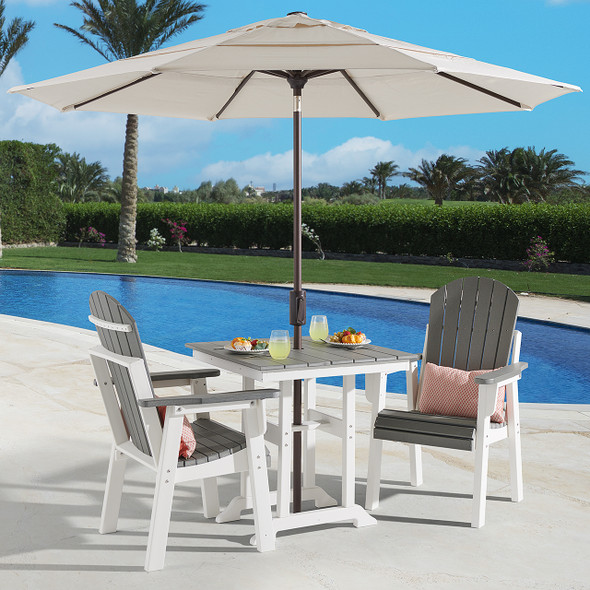 Farmhouse Polymer 3 Piece Bistro Set + 32 in. Sq. Slat Top Dining Table Farmhouse Polymer 3 Piece Bistro Set + 32 in. Sq. Slat Top Dining Table