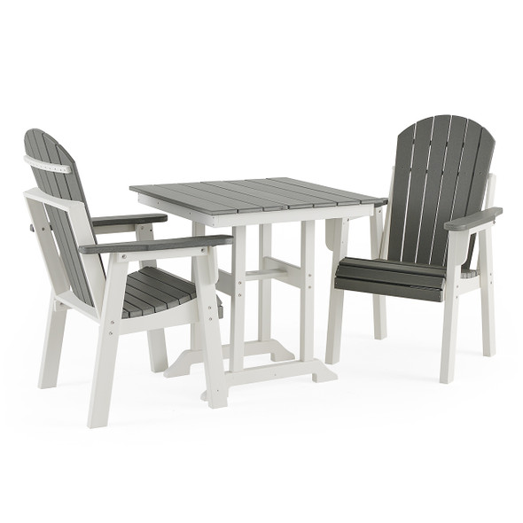 Farmhouse Polymer 3 Piece Bistro Set + 32 in. Sq. Slat Top Dining Table Farmhouse Polymer 3 Piece Bistro Set + 32 in. Sq. Slat Top Dining Table