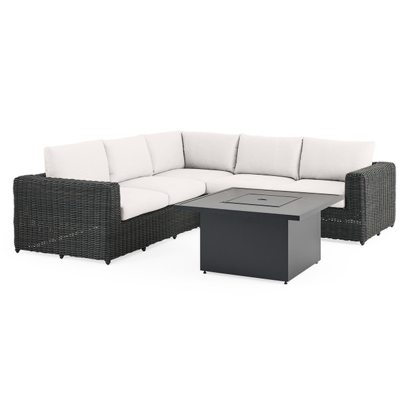Laguna Smoke Outdoor Wicker with Cast Pumice Cushions 4 Piece Sectional + 42 in. Sq. Fire Pit Table Laguna Smoke Outdoor Wicker with Cast Pumice Cushions 4 Piece Sectional + 42 in. Sq. Fire Pit Table