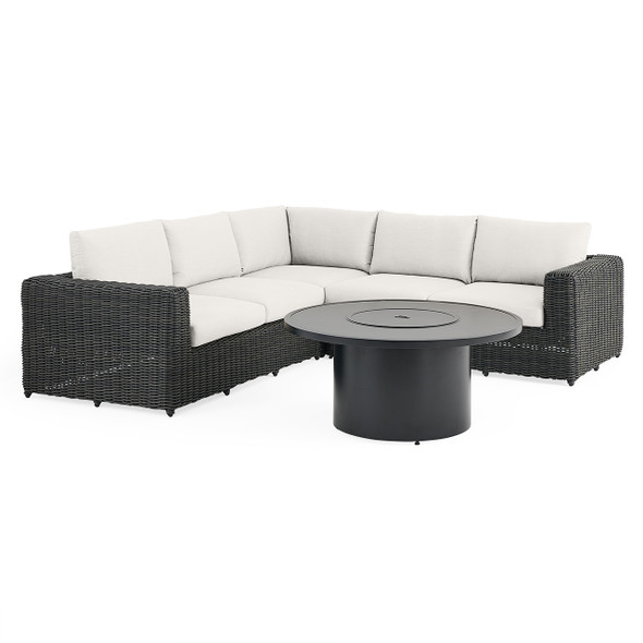 Laguna Smoke Outdoor Wicker with Cast Pumice Cushions 4 Piece Sectional + 48 in. D Fire Pit Table