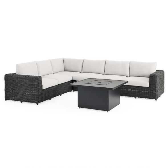 Laguna Smoke Outdoor Wicker with Cast Pumice Cushions 5 Piece Sectional + 42 in. Sq. Fire Pit Table Laguna Smoke Outdoor Wicker with Cast Pumice Cushions 5 Piece Sectional + 42 in. Sq. Fire Pit Table