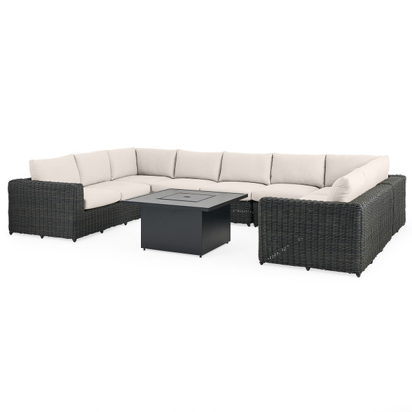 Laguna Smoke Outdoor Wicker with Cast Pumice Cushions 8 Piece Sectional + 42 in. Sq. Fire Pit Table Laguna Smoke Outdoor Wicker with Cast Pumice Cushions 8 Piece Sectional + 42 in. Sq. Fire Pit Table