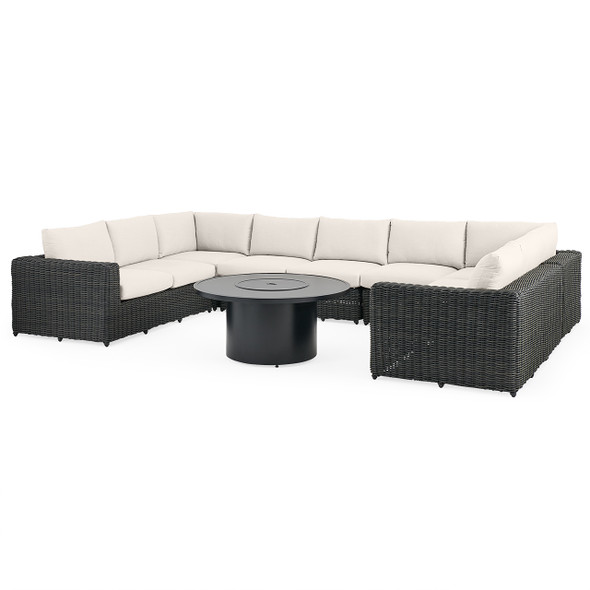 Laguna Smoke Outdoor Wicker with Cast Pumice Cushions 8 Piece Sectional + 48 in. D Fire Pit Table Laguna Smoke Outdoor Wicker with Cast Pumice Cushions 8 Piece Sectional + 48 in. D Fire Pit Table
