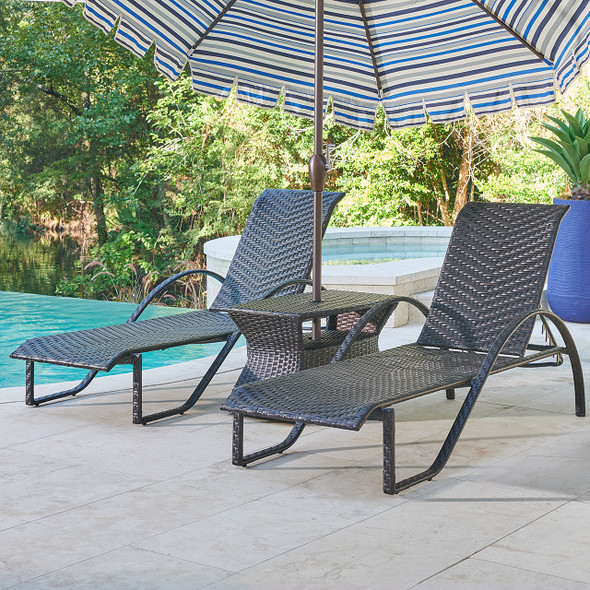 Terrace Outdoor Wicker with Cushions 3 Piece Arm Chaise Set + 32 x 18 in. Side Table