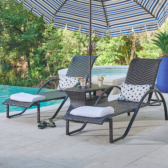 Terrace Outdoor Wicker with Cushions 3 Piece Arm Chaise Set + 32 x 18 in. Side Table Terrace Outdoor Wicker with Cushions 3 Piece Arm Chaise Set + 32 x 18 in. Side Table