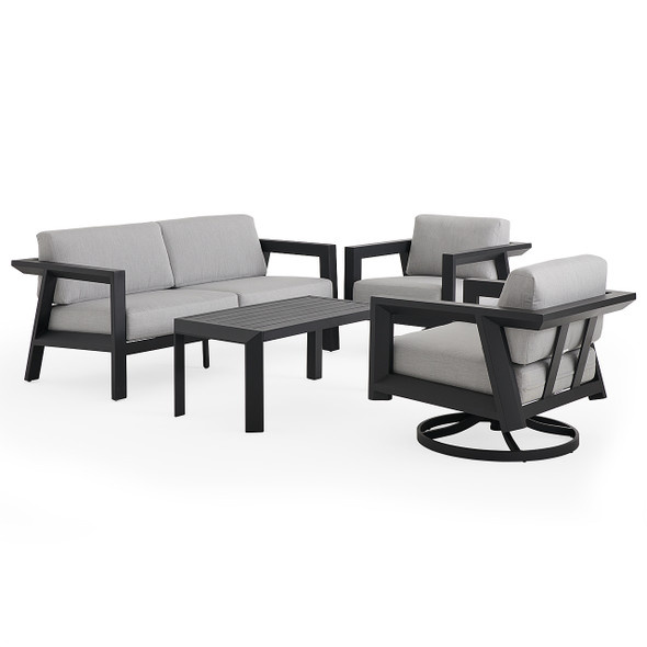 St. Lucia Midnight Aluminum with Canvas Granite Cushions 4 Piece Swivel Sofa Group + 43 x 22 in. Coffee Table St. Lucia Midnight Aluminum with Canvas Granite Cushions 4 Piece Swivel Sofa Group + 43 x 22 in. Coffee Table