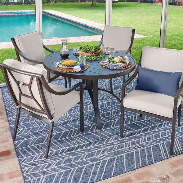 Hill Country Aged Bronze Aluminum with Cast Pumice Cushions 5 Piece Dining Set + 48 in. D Table Hill Country Aged Bronze Aluminum with Cast Pumice Cushions 5 Piece Dining Set + 48 in. D Table