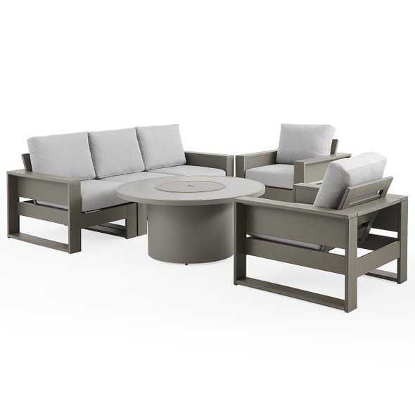 Montauk Slate Grey Polymer with Cushions 6 Piece Modular Sofa Group + 48 in. D Fire Pit Table Montauk Slate Grey Polymer with Cushions 6 Piece Modular Sofa Group + 48 in. D Fire Pit Table